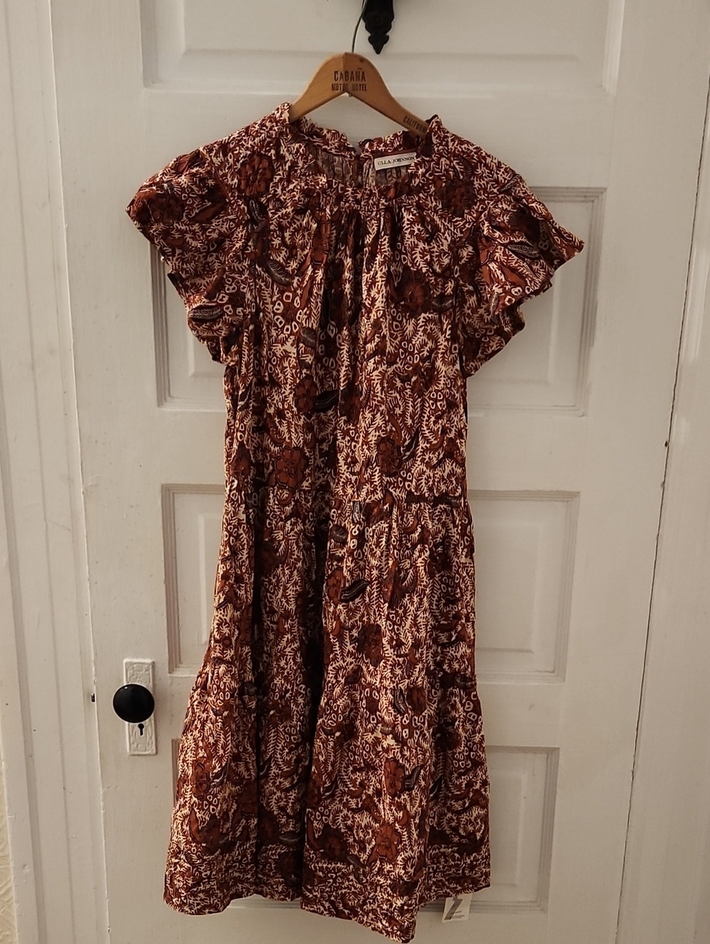 Ulla Johnson Rust and Cream Floral Tiered Midi Dress